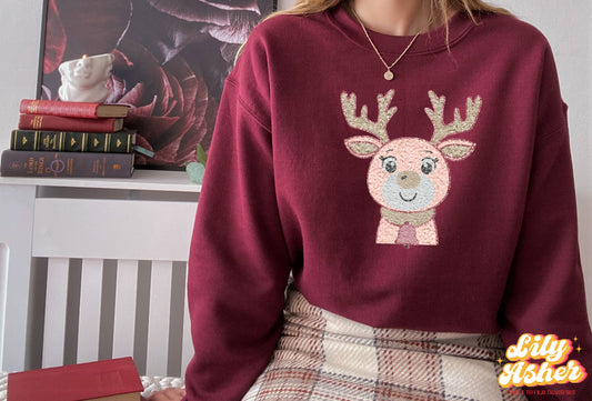 DTF PINK CHENILLE DEER TRANSFER