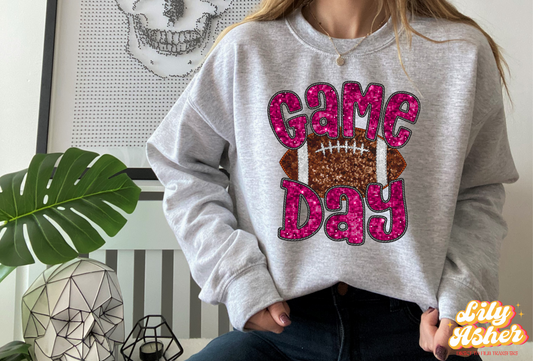 DTF PINK FAUX EMBROIDERY SEQUIN FOOTBALL TRANSFER