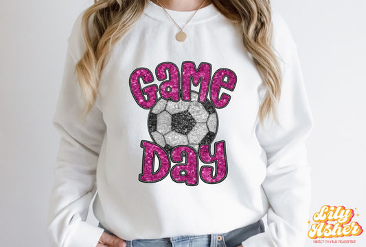 DTF PINK FAUX EMBROIDERY SEQUIN SOCCER TRANSFER