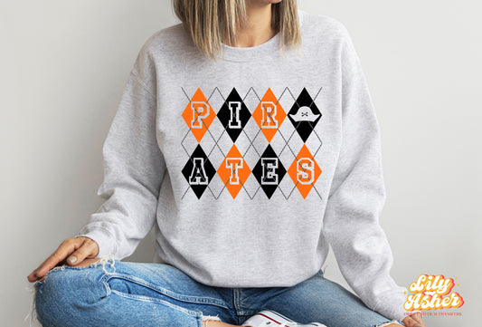 DTF PIRATES ORANGE/BLACK ARGYLE DESIGN TRANSFER