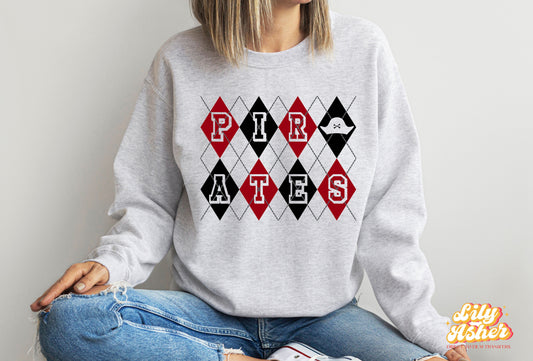 DTF PIRATES RED/BLACK ARGYLE DESIGN TRANSFER