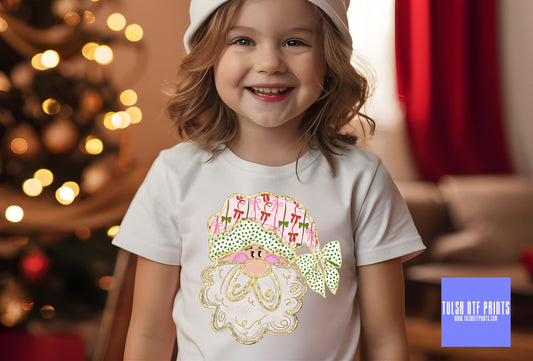 DTF PREPPY BOW SANTA GOLD FOIL TRANSFER