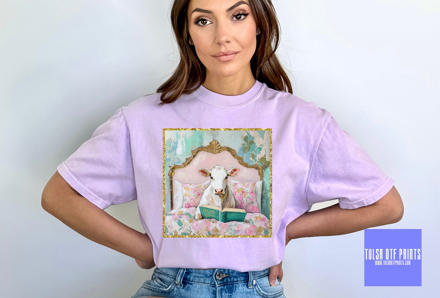 DTF PREPPY FLORAL BED COW TRANSFER