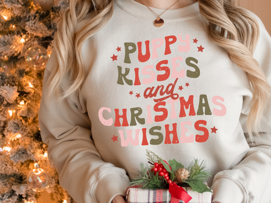 DTF PUPPY KISSES AND CHRISTMAS WISHES DISTRESSED TRANSFER