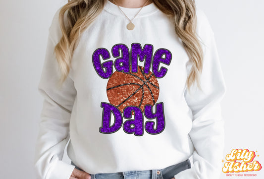 DTF PURPLE FAUX EMBROIDERY SEQUIN BASKETBALL TRANSFER