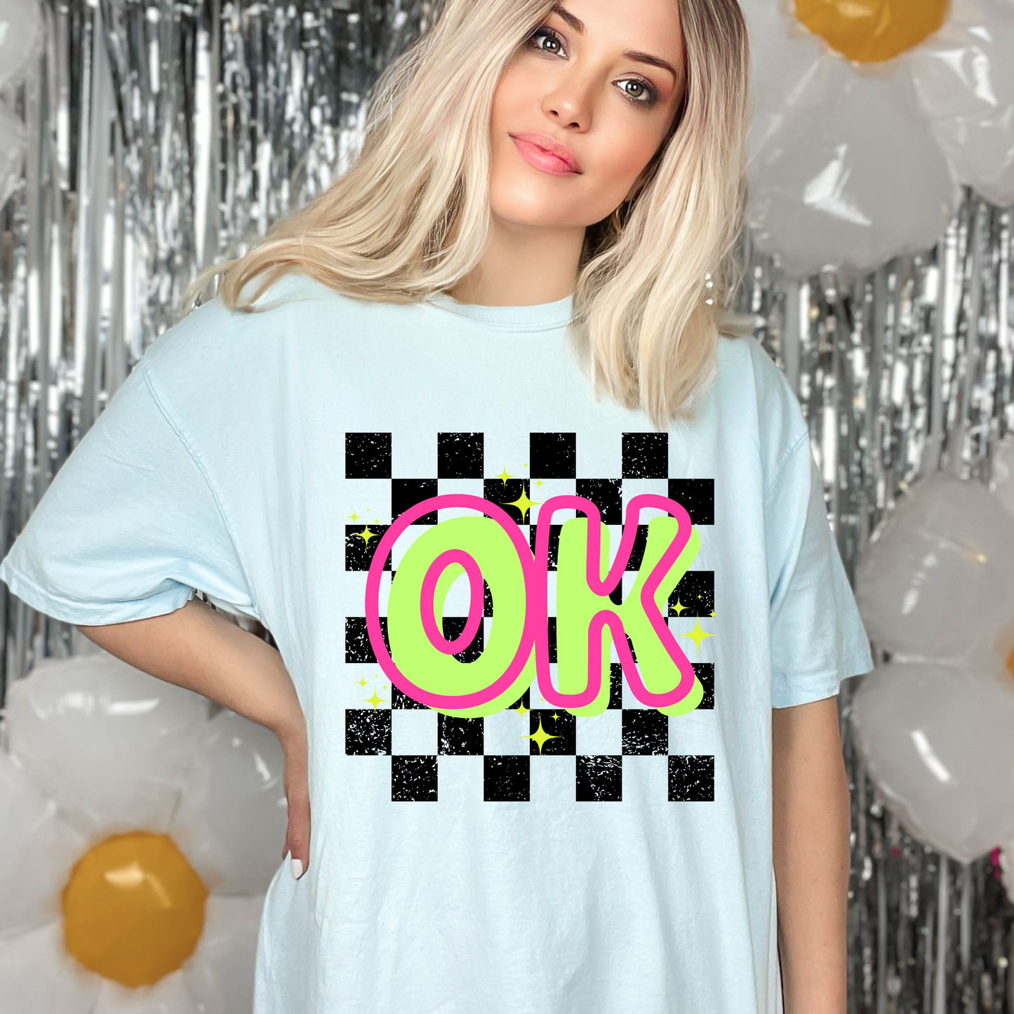 DTF OKLAHOMA NEON CHECKERED STATE TRANSFER