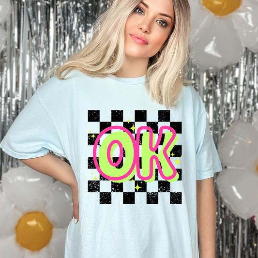DTF OKLAHOMA NEON CHECKERED STATE TRANSFER