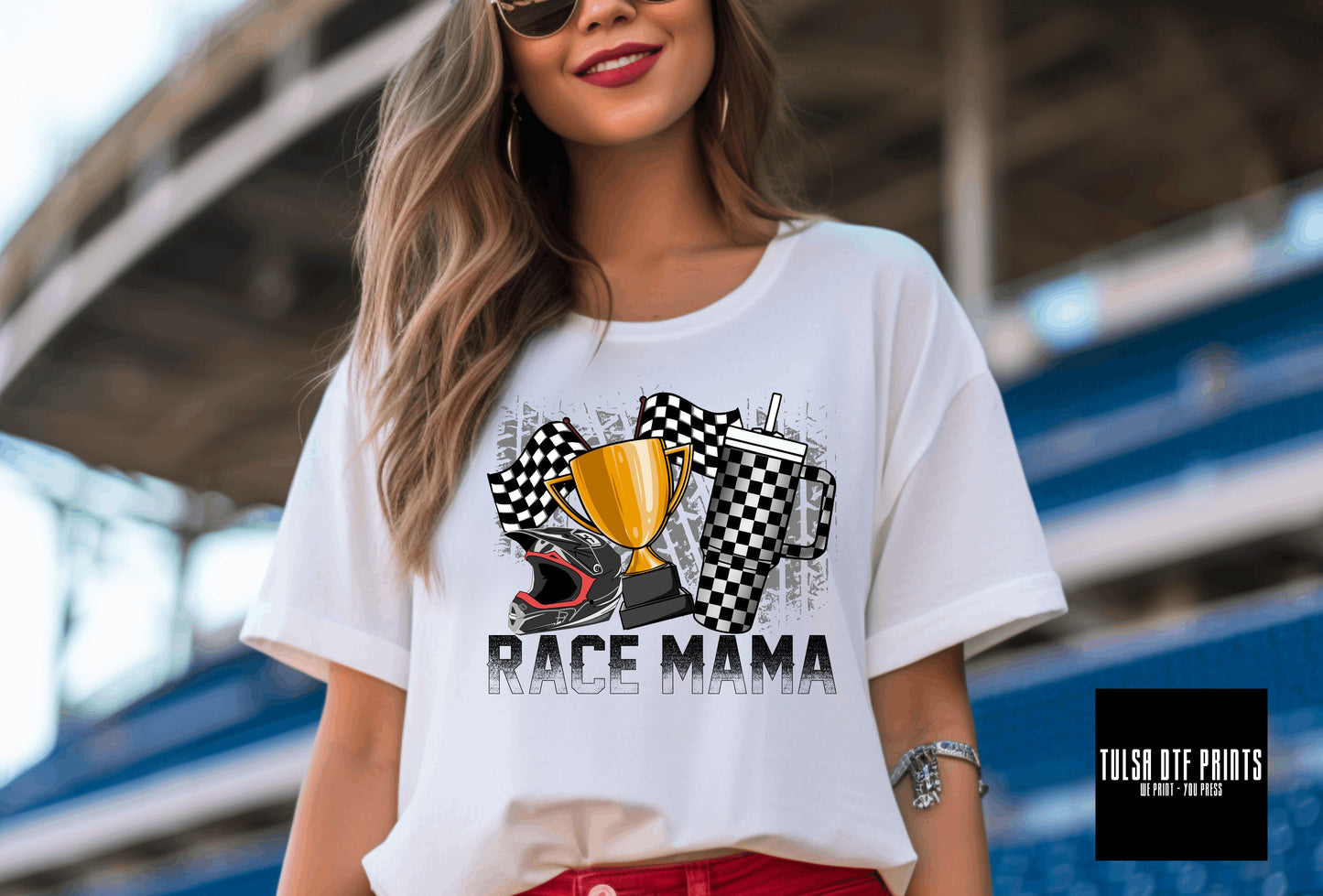 DTF RACE MAMA RETRO DESIGN TRANSFER