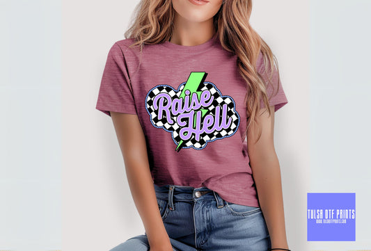 DTF RAISE HELL CHECKERED NEON LB TRANSFER