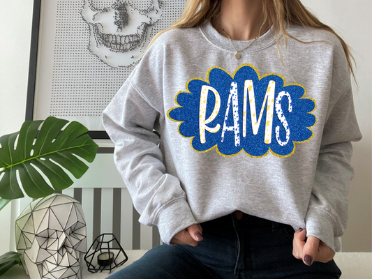 DTF RAMS ROYAL BLUE/YELLOW GOLD GLITTER CLOUD GAME DAY TRANSFER