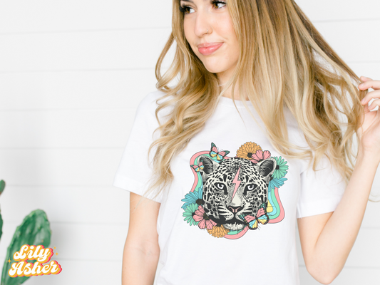 DTF RETRO FLORAL TIGER TRANSFER