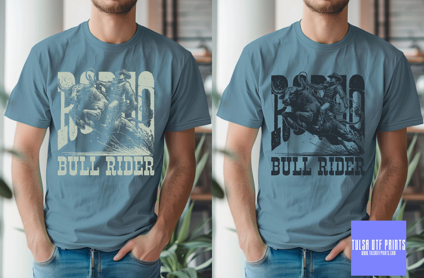 DTF RODEO BULL RIDING COWBOY (6 COLORS AVAIL.) TRANSFER