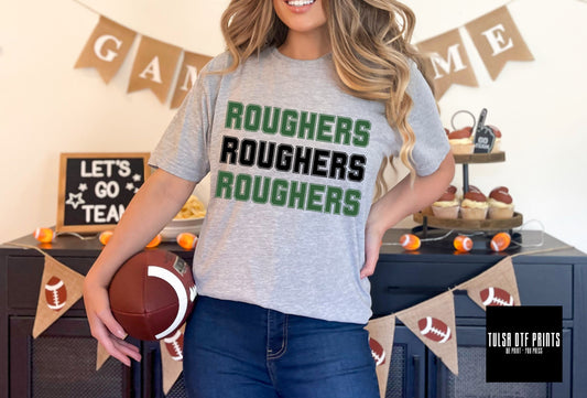 DTF ROUGHERS HUNTER GREEN/BLACK RETRO STACKED TEXT GAME DAY TRANSFER