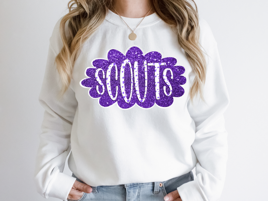 DTF SCOUTS PURPLE/WHITE GLITTER CLOUD GAME DAY TRANSFER