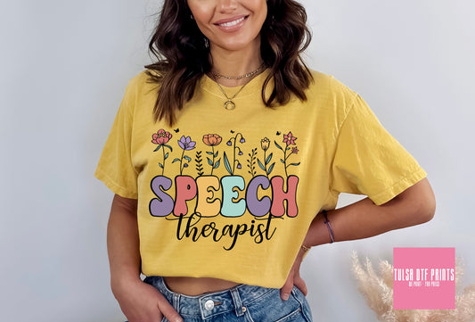 DTF SPEECH THERAPIST FLOWERS TRANSFER