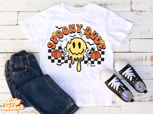 DTF SPOOKY DUDE CHECKERED CURVED TEXT TRANSFER