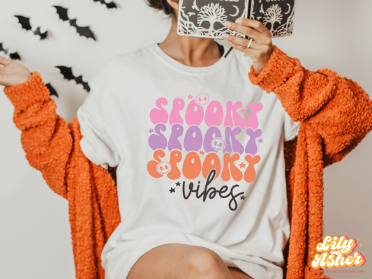 DTF SPOOKY VIBES RETRO STACKED HALLOWEEN TRANSFER