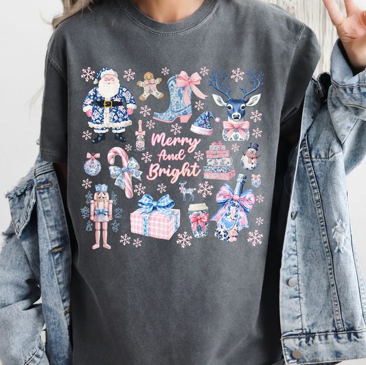 DTF CHRISTMAS PINK AND BLUE CHINOISERIE COLLAGE TRANSFER