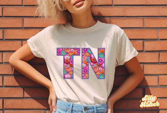 DTF TENNESSEE FAUX FLOWER EMBROIDERY TRANSFER