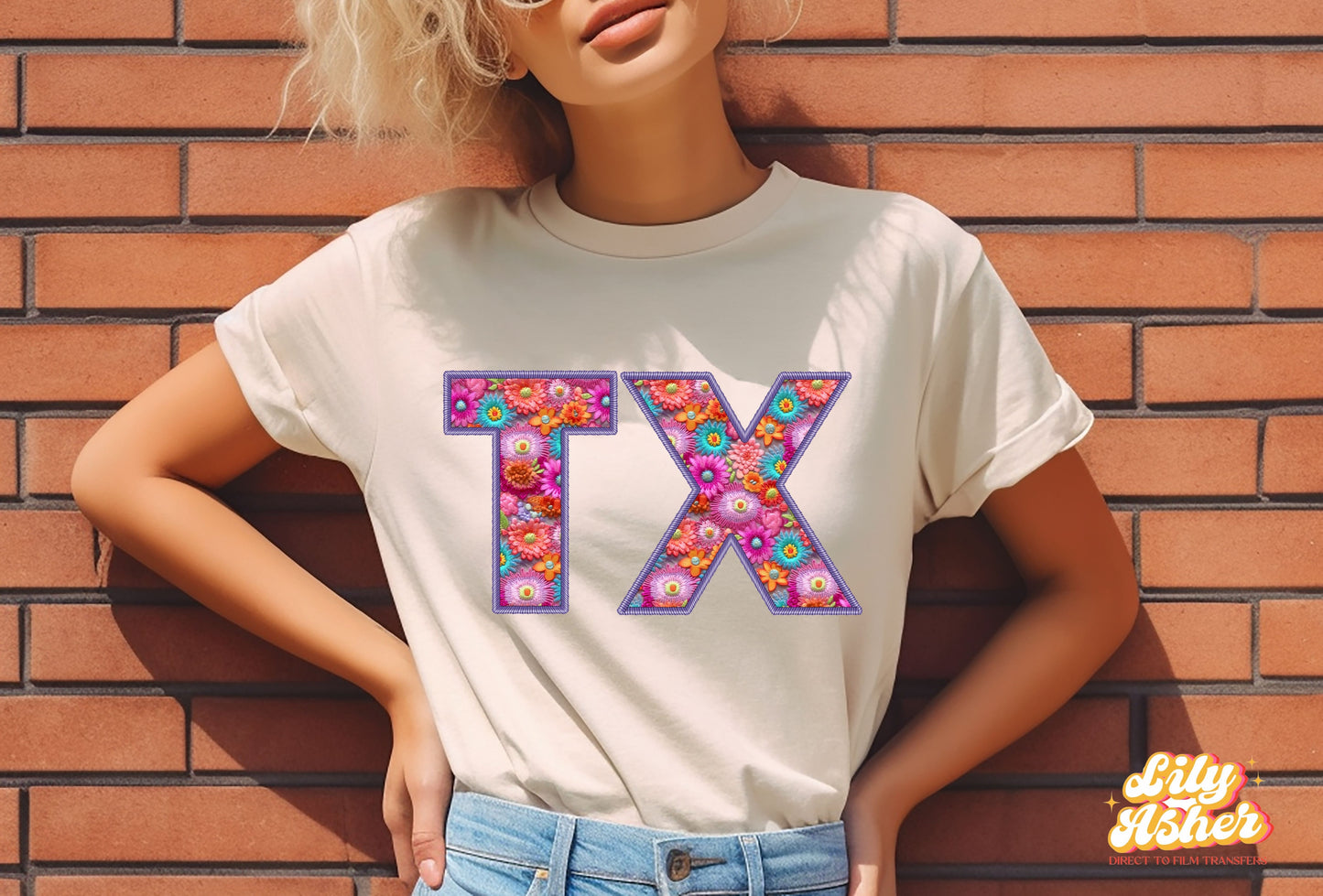 DTF TEXAS FAUX FLOWER EMBROIDERY TRANSFER