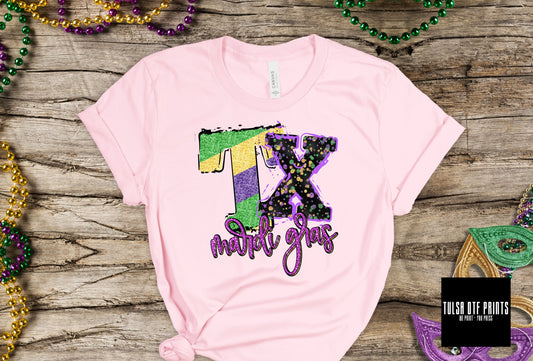 DTF TEXAS MARDI GRAS FAUX GLITTER TRANSFER