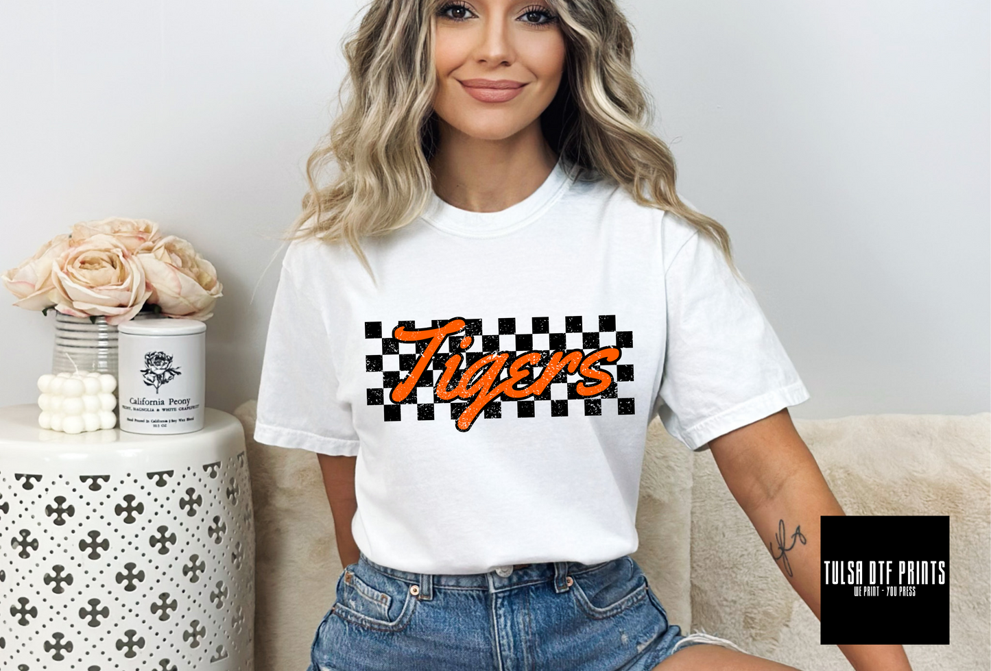 Dtf Tigers Cursive Retro Checkered Transfer – Tulsa Dtf Prints