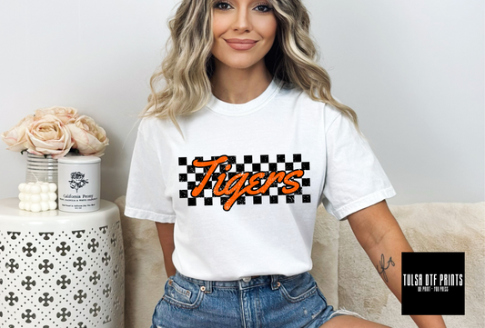 DTF TIGERS CURSIVE RETRO CHECKERED TRANSFER