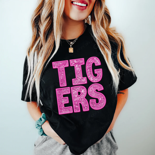 DTF TIGERS EMBROIDERY & SEQUIN IN PINK TRANSFER