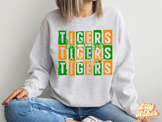 DTF LET'S GO TIGERS GREEN/ORANGE GAME DAY STACKED TRANSFER