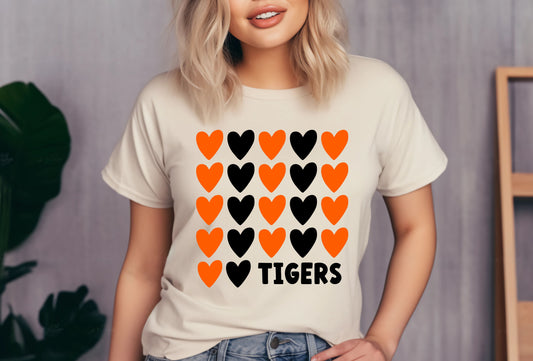 DTF TIGERS ORANGE/BLACK STACKED HEARTS GAME DAY TRANSFER