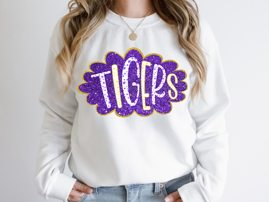 DTF TIGERS PURPLE/YELLOW GOLD GLITTER CLOUD GAME DAY TRANSFER