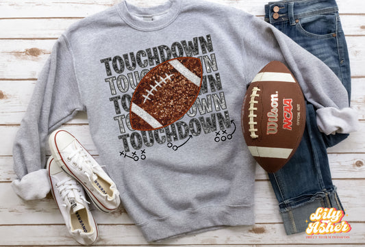 DTF TOUCHDOWN FOOTBALL FAUX EMBROIDERY SEQUIN TRANSFER