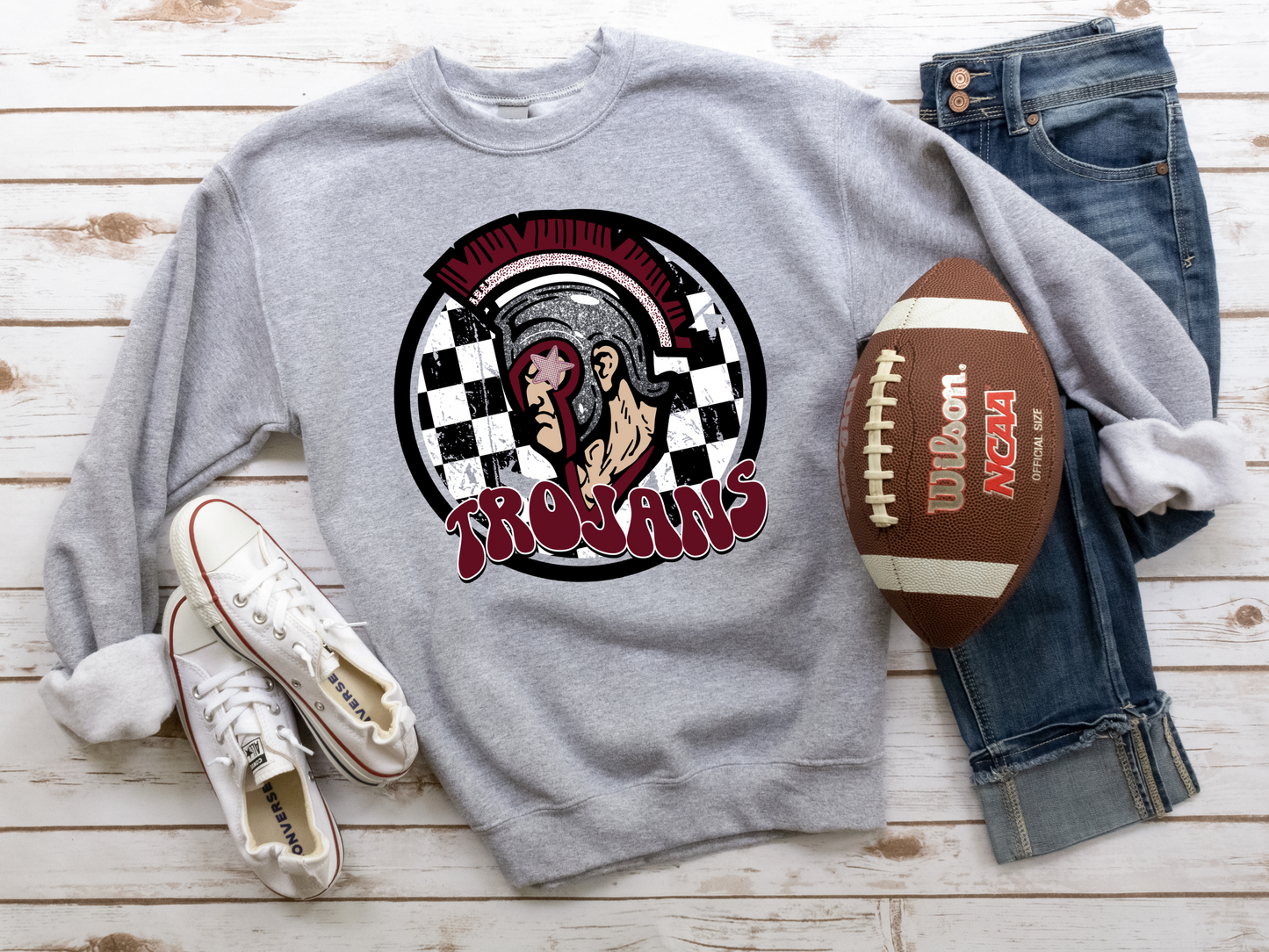 DTF TROJANS MAROON/BLACK PREPPY MASCOT PRINT TRANSFER