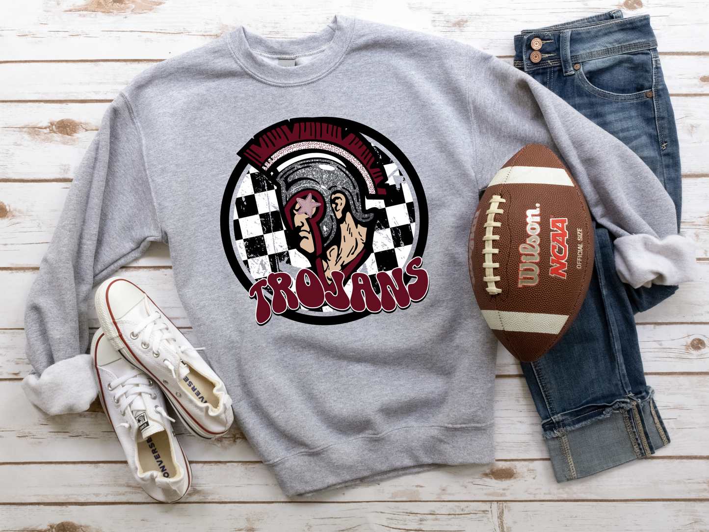 DTF TROJANS MAROON/BLACKPREPPY MASCOT PRINT TRANSFER