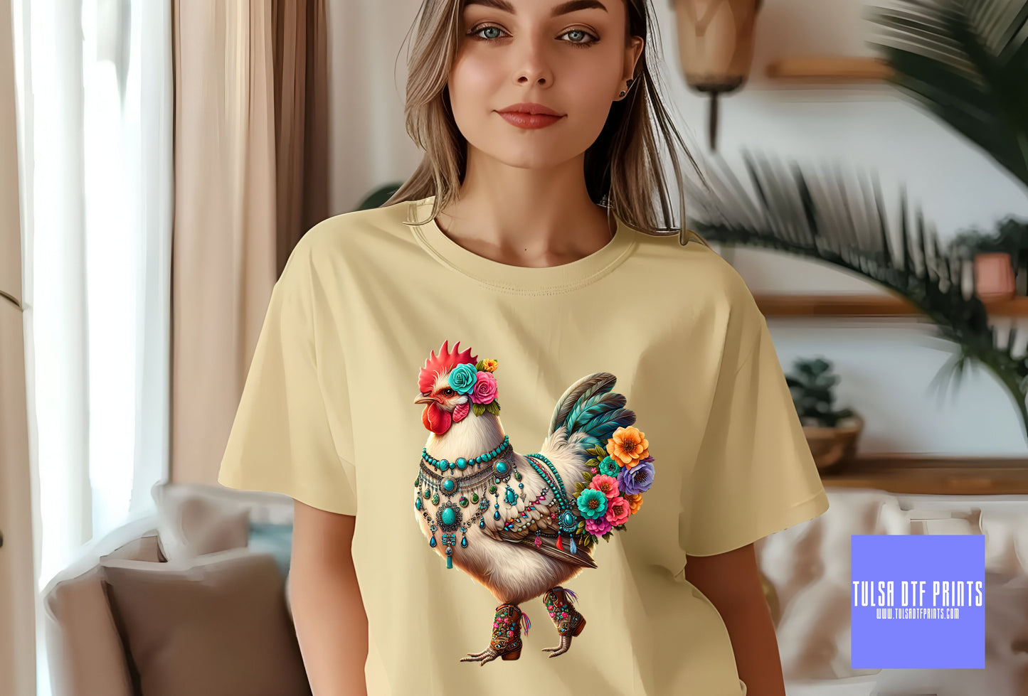 DTF TURQUOISE CHICKEN TRANSFER