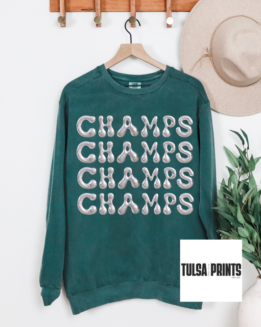 DTF CHAMPS METALLIC SILVER LETTERS TRANSFER