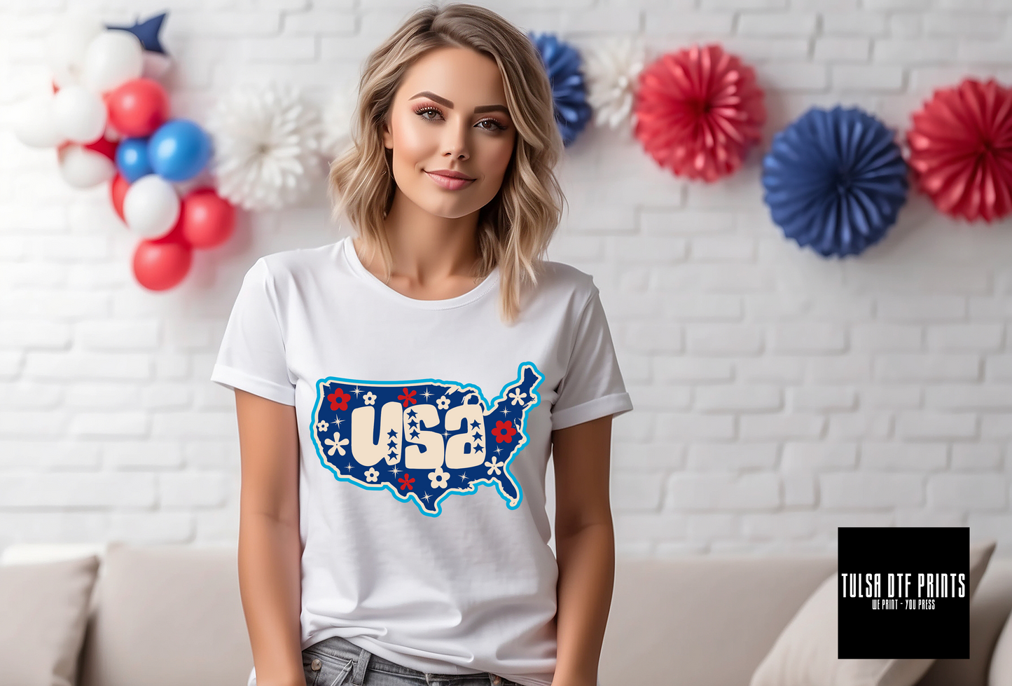 DTF USA RETRO CUTOUT BLUE TRANSFER