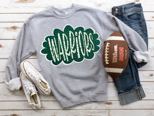 DTF WARRIORS HUNTER GREEN/WHITE GLITTER CLOUD GAME DAY TRANSFER