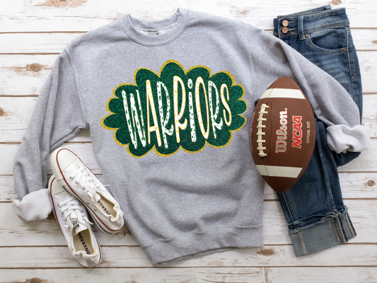 DTF WARRIORS HUNTER GREEN/YELLOW GOLD GLITTER CLOUD GAME DAY TRANSFER