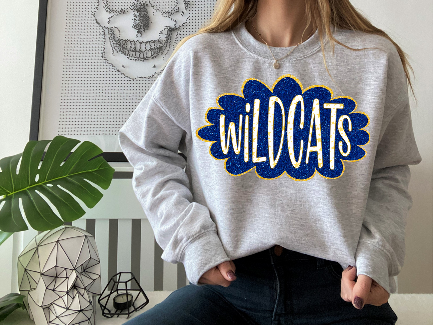 DTF WILDCATS BLUE/YELLOW GOLD GLITTER CLOUD GAME DAY TRANSFER