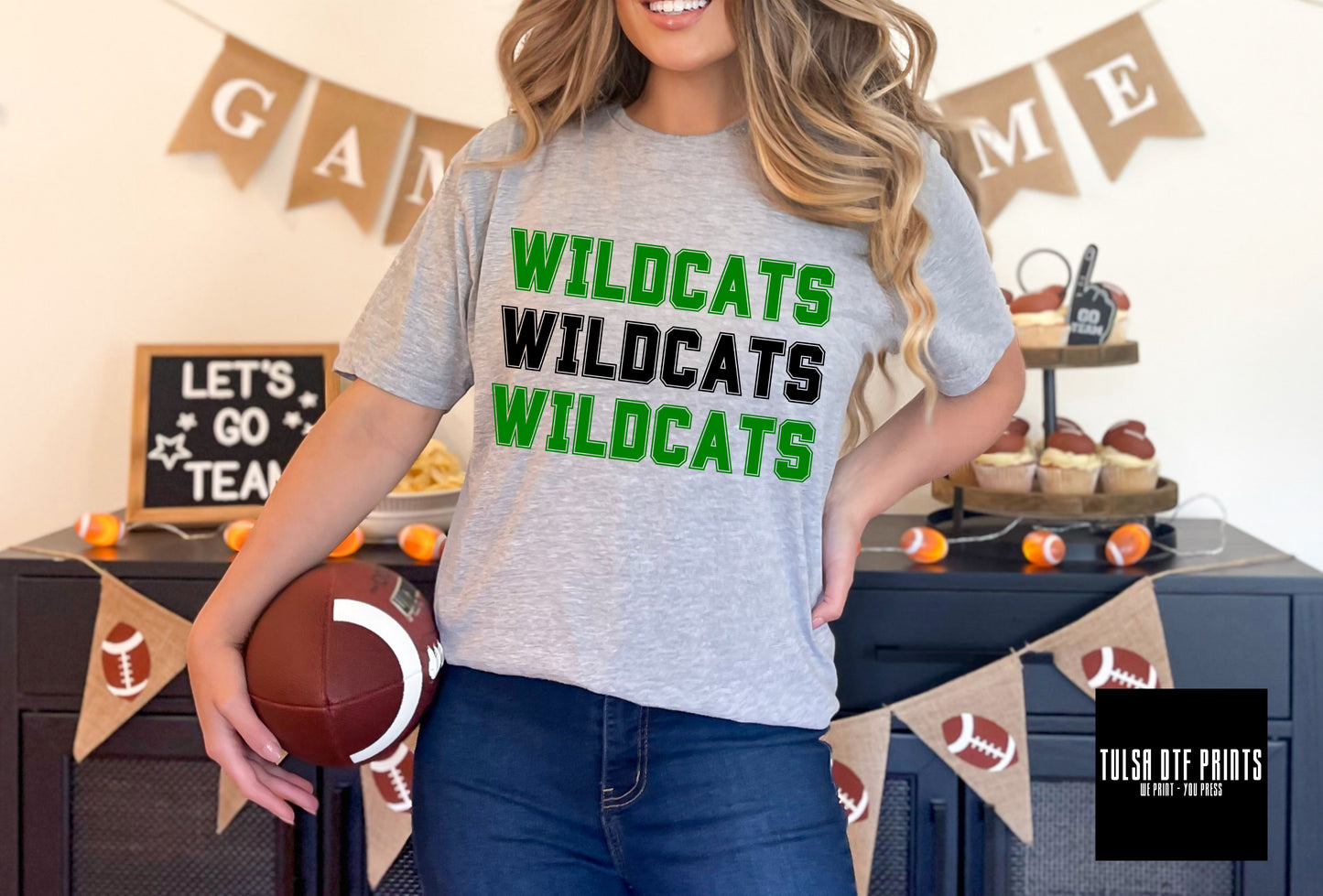 DTF WILDCATS GREEN/BLACK RETRO STACKED TEXT GAME DAY TRANSFER