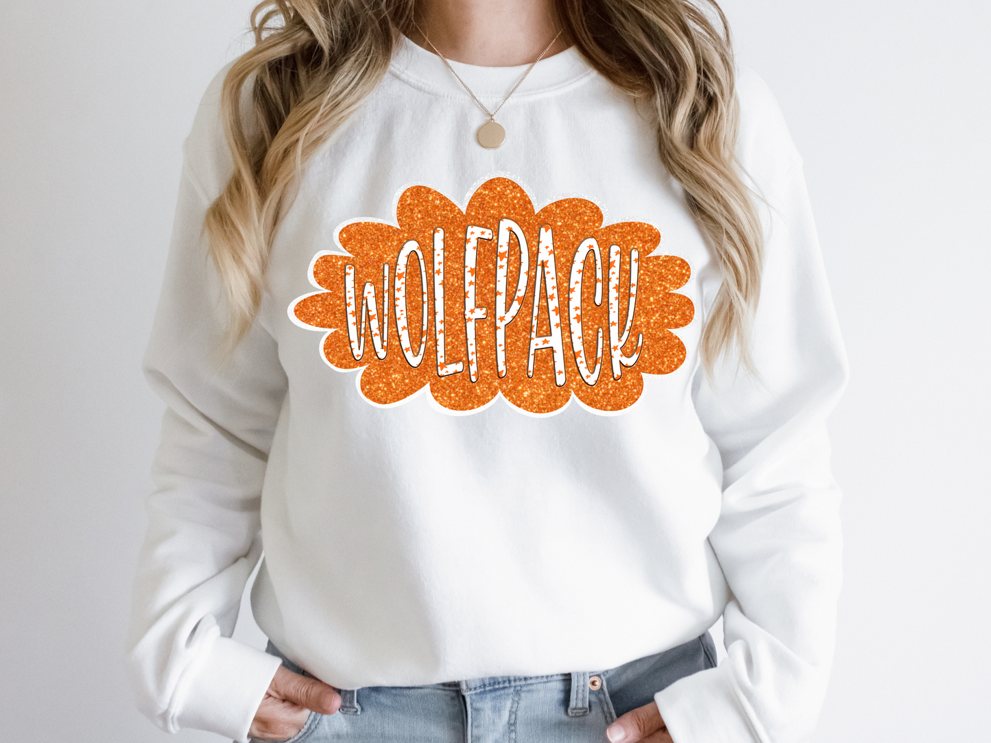 DTF WOLFPACK ORANGE/WHITE GLITTER CLOUD GAME DAY TRANSFER