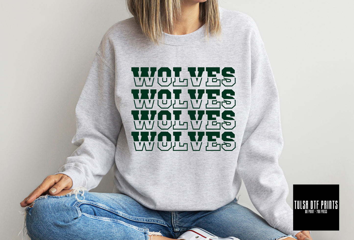 DTF WOLVES DARK GREEN SPLIT FONT GAME DAY TRANSFER