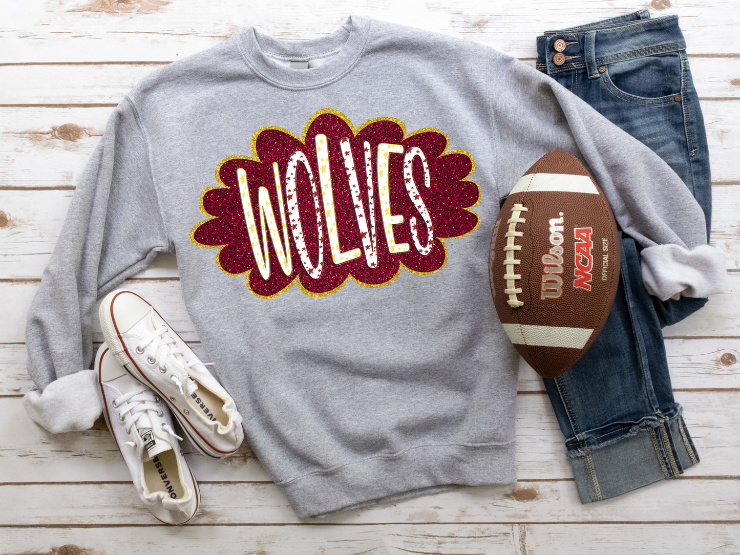 DTF WOLVES MAROON/YELLOW GOLD GLITTER CLOUD GAME DAY TRANSFER