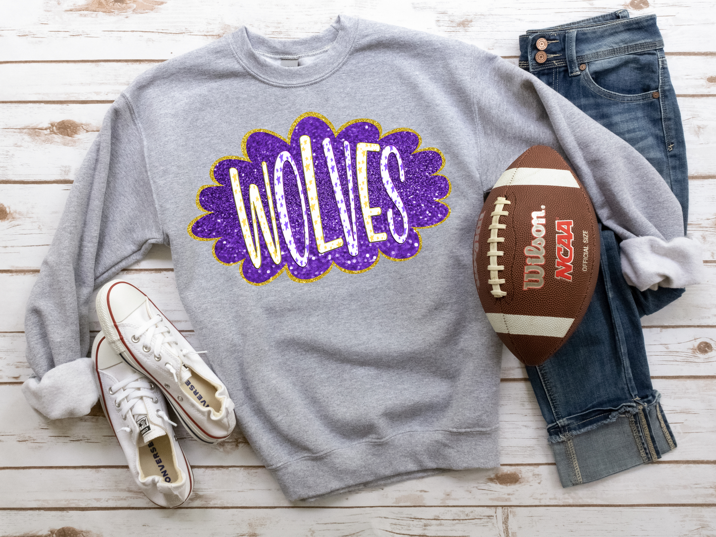 DTF WOLVES PURPLE/YELLOW GOLD GLITTER CLOUD GAME DAY TRANSFER