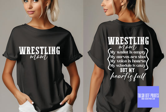 DTF WRESTLING MOM HEART IS FULL FRONT & BACK TRANSFER