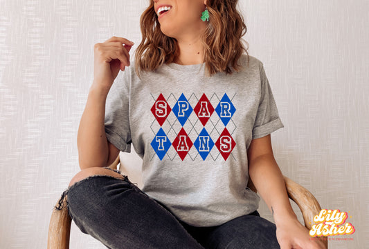 DTF SPARTANS BLUE/RED ARGYLE DESIGN TRANSFER