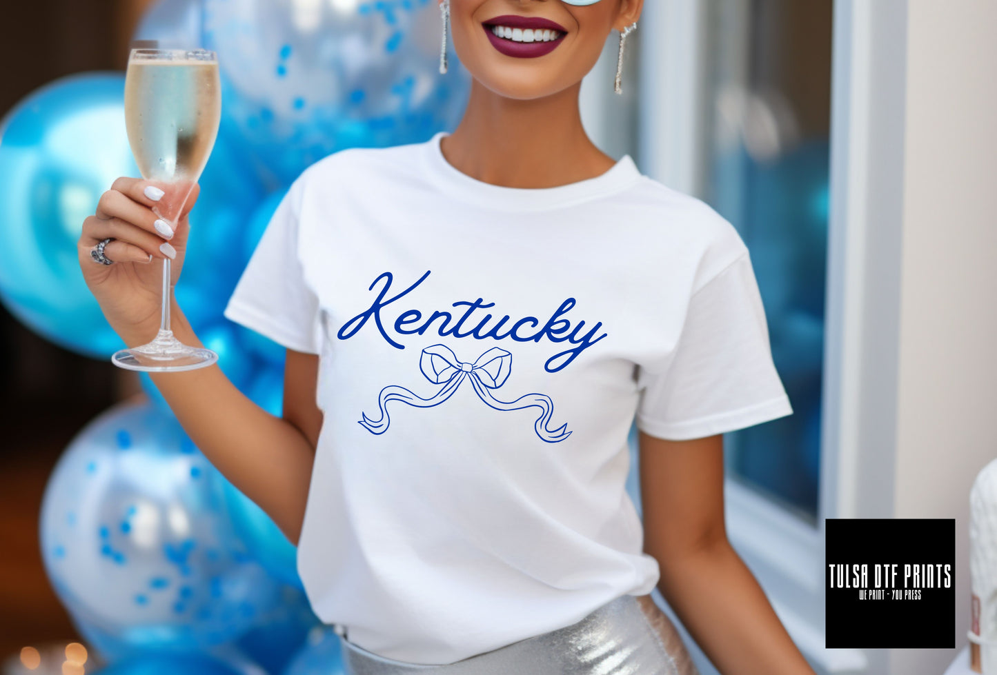 DTF COQUETTE KENTUCKY BOW ROYAL BLUE TRANSFER