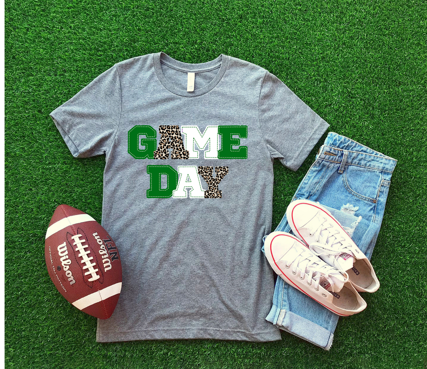 DTF GAME DAY GREEN/WHITE PATCHWORK TRANSFER