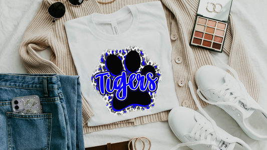 DTF TIGERS ROYAL BLUE/LEOPARD PAW TRANSFER